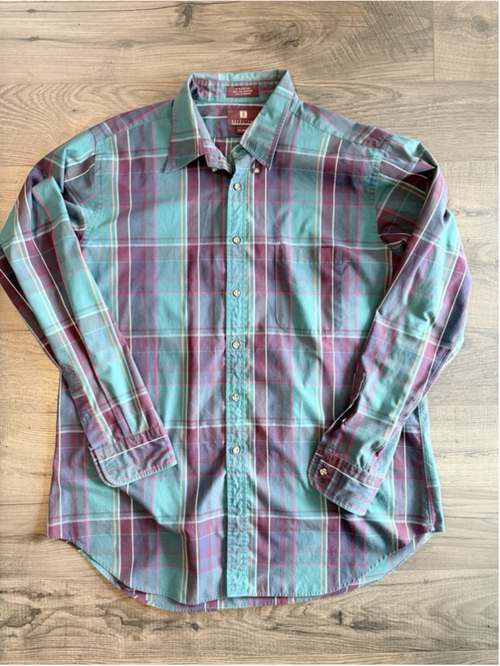 Vintage Nordstrom Tartan Plaid Button Up Mens XL Teal 90s Resortwear Coastal